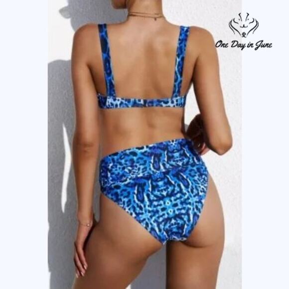 ODIJ Blue Leopard High Waist Bikini Size S - Picture 2 of 5